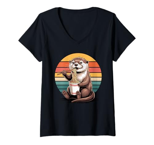 Damen Retro Frettchen Instant Cup Nudeln T-Shirt mit V-Ausschnitt Damen Retro Frettchen Instant Cup Nudeln T-Shirt mit V-Ausschnitt von Ferrets Ferret Lover Gifts