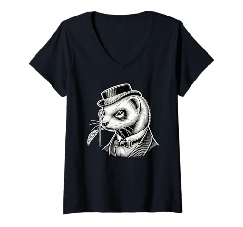 Damen Retro Vintage Frettchen Gentleman Fliege T-Shirt mit V-Ausschnitt Damen Retro Vintage Frettchen Gentleman Fliege T-Shirt mit V-Ausschnitt von Ferrets Ferret Lover Gifts