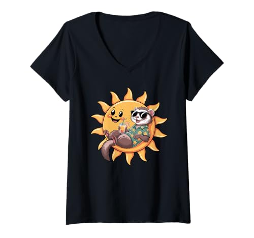 Damen Sonne Frettchen Sonnenbrille T-Shirt mit V-Ausschnitt Damen Sonne Frettchen Sonnenbrille T-Shirt mit V-Ausschnitt von Ferrets Ferret Lover Gifts