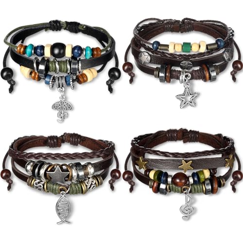 Ferreve Fairycore-Armbänder, mehrschichtiges Leder, handgefertigt, Perlen-Armbänder, Schmuck für Damen, 4 Stück, about 6-9inches, Leder, Perle, Stofffaden, Leder, Perle, Stofffaden Ferreve Fairycore-Armbänder, mehrschichtiges Leder, handgefertigt, Perlen-Armbänder, Schmuck für Damen, 4 Stück, about 6-9inches, Leder, Perle, Stofffaden, Leder, Perle, Stofffaden von Ferreve