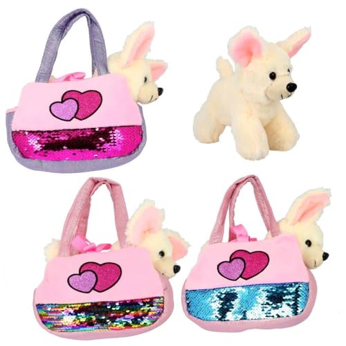 Niedliche Glitzernde Fashion-Kinder-Umhängetasche mit Plüschhund und Herzmotiv Überraschungswahl 1 stück Tasche mit Hund von Ferro Stars