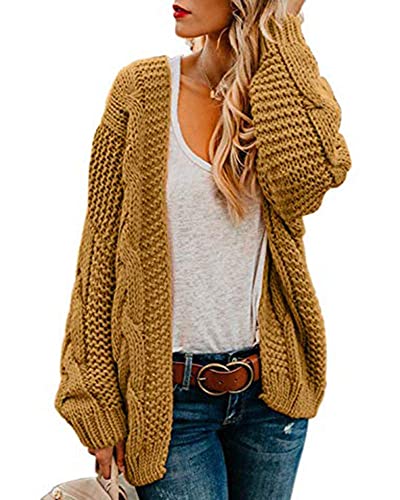 Ferrtye Damen Strickjacke mit offener Vorderseite, Zopfstrick, lange Ärmel, Boyfriend-Strickjacke, Outwear Mantel - Gelb - Groß Ferrtye Damen Strickjacke mit offener Vorderseite, Zopfstrick, lange Ärmel, Boyfriend-Strickjacke, Outwear Mantel - Gelb - Groß von Ferrtye