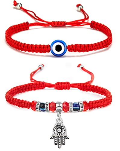 Fesciory Böser Blick-Armbänder für Frauen, 2 Stück, verstellbare rote Schnur, 7 Knoten, geflochtener Glücksfaden, Hamsa-Hand-Amulett-Armbänder für Männer und Frauen, Schmuckgeschenke, adjustable, Rote Fesciory Böser Blick-Armbänder für Frauen, 2 Stück, verstellbare rote Schnur, 7 Knoten, geflochtener Glücksfaden, Hamsa-Hand-Amulett-Armbänder für Männer und Frauen, Schmuckgeschenke, adjustable, Rote von Fesciory