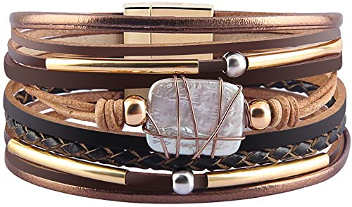 Fesciory Leder-Wickelarmbänder für Damen, Boho-Leopardenmuster, mehrschichtige Kristallperlen, Manschettenarmband, Schmuck, 7 67 inch, Leder, Kein Edelstein Fesciory Leder-Wickelarmbänder für Damen, Boho-Leopardenmuster, mehrschichtige Kristallperlen, Manschettenarmband, Schmuck, 7 67 inch, Leder, Kein Edelstein von Fesciory