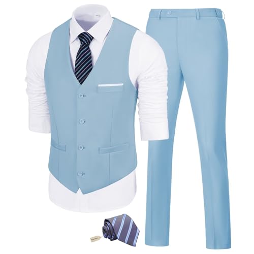 Fesenbo Herren Anzug Slim Fit 2-teiliges Anzug-Set Bräutigam Smoking Business Hochzeit Abschlussball Party Anzug Weste und Hose, Himmelblau, XL Fesenbo Herren Anzug Slim Fit 2-teiliges Anzug-Set Bräutigam Smoking Business Hochzeit Abschlussball Party Anzug Weste und Hose, Himmelblau, XL von Fesenbo