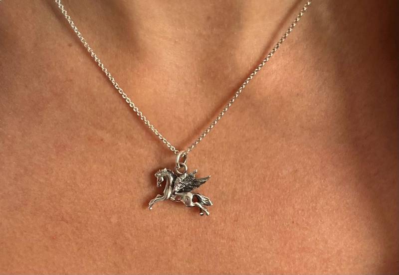 Ausgefallener Anhänger Fliegendes Pferd Mit Kette Silber -925 - Länge 40 - 45cm von Feshkimo