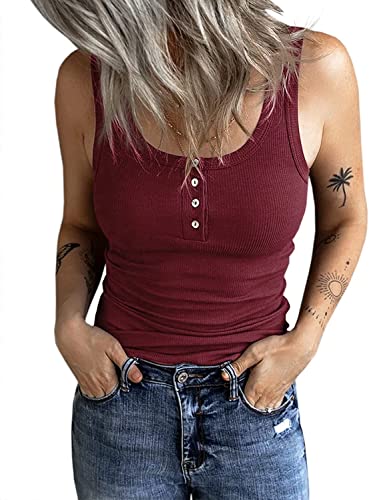 Fessceruna Damen Tops Slim Fit Oberteile mit Knöpfen Gerippt Ärmellos Tank top Casual,JH,S von Fessceruna