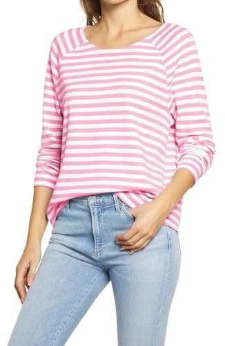 Fessceruna Gestreiftes Langarmshirt Damen Basic Rundhals Oberteile Langarm Casual T-Shirt(Rosa, L) von Fessceruna