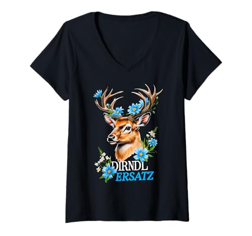 Damen Dirndl Ersatz Hirsch Fest Oktober bayrische Tracht Trachten T-Shirt mit V-Ausschnitt von Fest Oktober Trachtenshirt Ersatz Dirndl Hirsch 21