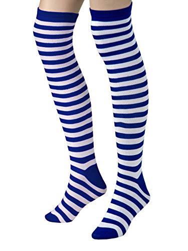 Festartikel Müller Unisex Erwachsene Überkniestrümpfe zu Karneval Fasching Blau-Weiß Gestreift 1 Stück von Festartikel-Müller