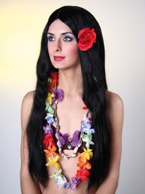 Hawaii-Perücke, schwarz von Festartikel-Müller