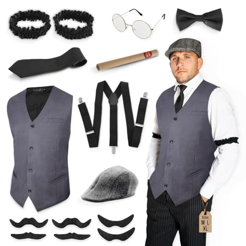 Festicy 20er Jahre Kostüm Herren im Mafia Gangster Look I Kostüm Herren Fasching in Größe L mit Weste, Hut, Krawatte u.v.m. I Karneval Kostüm Herren im Charleston Stil Festicy 20er Jahre Kostüm Herren im Mafia Gangster Look I Kostüm Herren Fasching in Größe L mit Weste, Hut, Krawatte u.v.m. I Karneval Kostüm Herren im Charleston Stil von Festicy