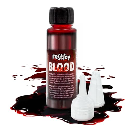 Festicy Premium Kunstblut 25ml I Halloween Blut I Kunst Blut für Vampir, Monster und Zombie Kostüme I Auswaschbares Fake Blut für Halloween und Fasching I Fake Blood for Real Look von Festicy