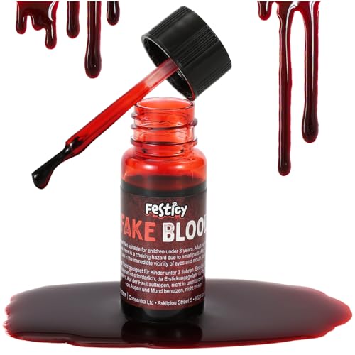 Festicy Premium Kunstblut I Halloween Blut I Kunst Blut für Vampir, Monster und Zombie Kostüme I Auswaschbares Fake Blut für Halloween und Fasching I Fake Blood for Real Look (15ml) von Festicy
