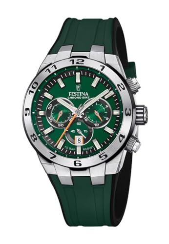 FESTINA Chrono Bike Armbanduhr für Herren in der Farbe Grün mit Armband aus Silikon, Wasserdichtigkeit: 10 bar, Gehäusedurchmesser: 44.5 mm, F20671/2 von Festina