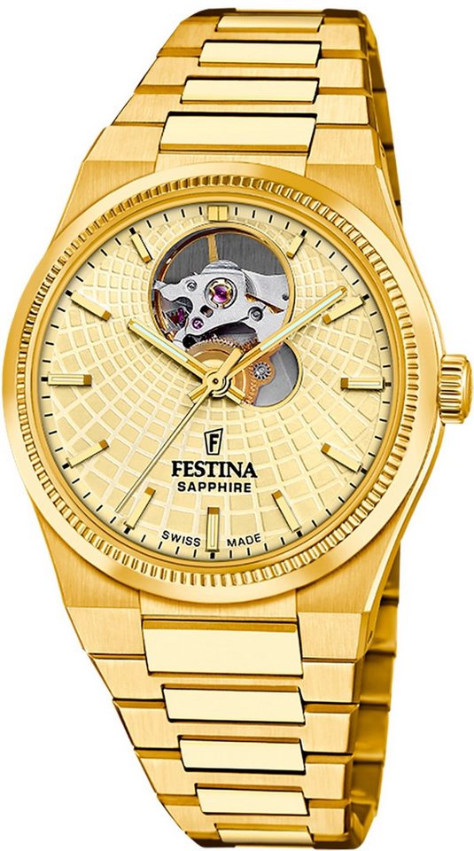 Festina Automatikuhr Festina Damenuhr Swiss Made Armbanduhr, (Analoguhr), Damen Armbanduhr rund, Edelstahlarmband gold, Elegant von Festina
