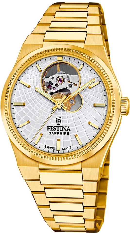 Festina Automatikuhr Festina Damenuhr Swiss Made Armbanduhr, (Analoguhr), Damen Armbanduhr rund, Edelstahlarmband gold, Elegant von Festina