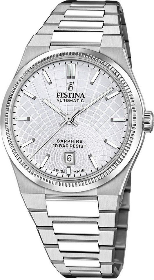 Festina Automatikuhr Festina Herrenuhr Swiss Made Armbanduhr, (Analoguhr), Herren Armbanduhr rund, Edelstahlarmband silber, Elegant von Festina