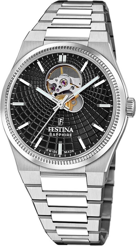 Festina Automatikuhr Festina Herrenuhr Swiss Made Armbanduhr, (Analoguhr), Herren Armbanduhr rund, Edelstahlarmband silber, Elegant von Festina