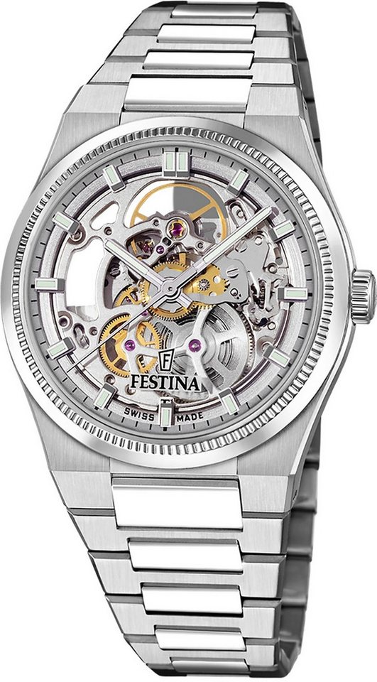 Festina Automatikuhr Festina Herrenuhr Swiss Made Armbanduhr, (Analoguhr), Herren Armbanduhr rund, Edelstahlarmband silber, Elegant von Festina