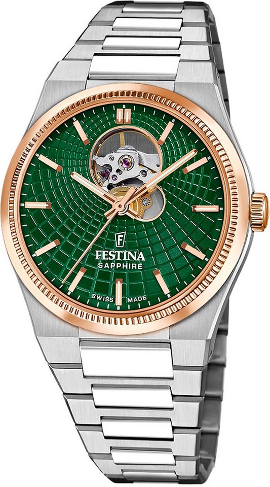 Festina Automatikuhr Festina Herrenuhr Swiss Made Armbanduhr, (Analoguhr), Herren Armbanduhr rund, Edelstahlarmband silber, Elegant von Festina
