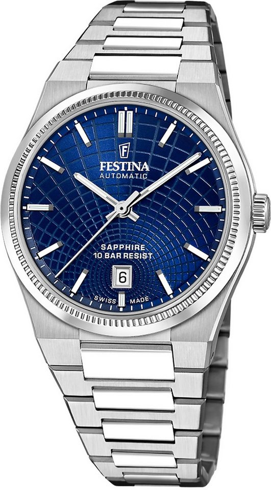 Festina Automatikuhr Festina Herrenuhr Swiss Made Armbanduhr, (Analoguhr), Herren Armbanduhr rund, Edelstahlarmband silber, Elegant von Festina