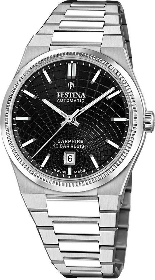 Festina Automatikuhr Festina Herrenuhr Swiss Made Armbanduhr, (Analoguhr), Herren Armbanduhr rund, Edelstahlarmband silber, Elegant von Festina
