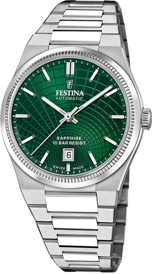 Festina Automatikuhr Festina Herrenuhr Swiss Made Armbanduhr, (Analoguhr), Herren Armbanduhr rund, Edelstahlarmband silber, Elegant von Festina