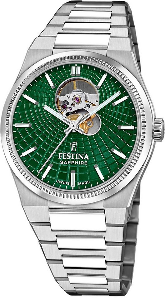 Festina Automatikuhr Festina Herrenuhr Swiss Made Armbanduhr, (Analoguhr), Herren Armbanduhr rund, Edelstahlarmband silber, Elegant von Festina