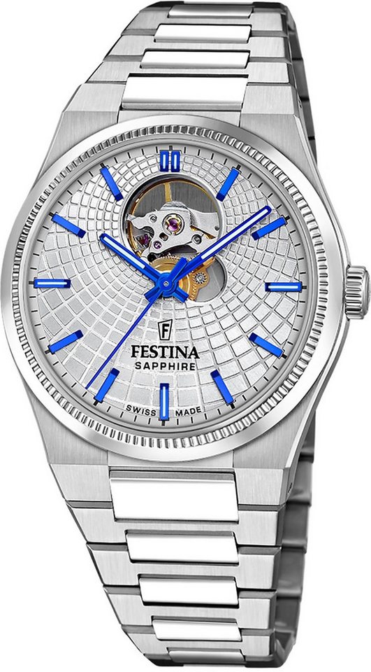 Festina Automatikuhr Festina Herrenuhr Swiss Made Armbanduhr, (Analoguhr), Herren Armbanduhr rund, Edelstahlarmband silber, Elegant von Festina