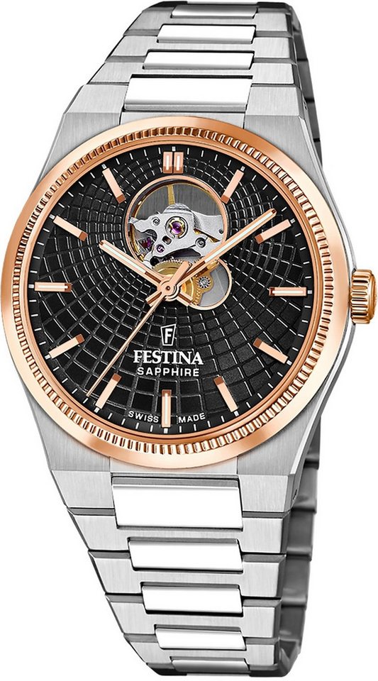 Festina Automatikuhr Festina Herrenuhr Swiss Made Armbanduhr, (Analoguhr), Herren Armbanduhr rund, Edelstahlarmband silber, Elegant von Festina