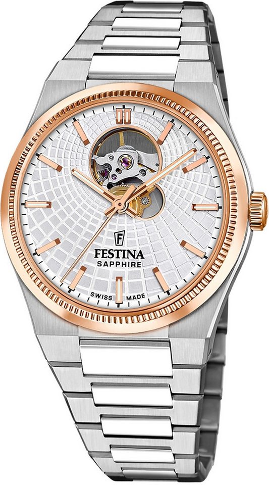 Festina Automatikuhr Festina Herrenuhr Swiss Made Armbanduhr, (Analoguhr), Herren Armbanduhr rund, Edelstahlarmband silber, Elegant von Festina