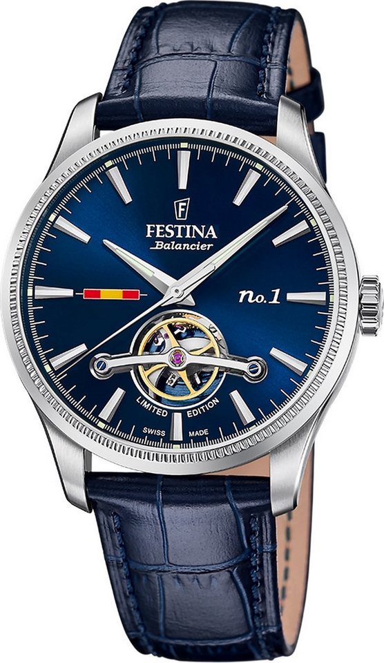 Festina Automatikuhr Festina Herrenuhr Swiss Made Armbanduhr, (Analoguhr), Herren Armbanduhr rund, Lederarmband Blau, Elegant von Festina