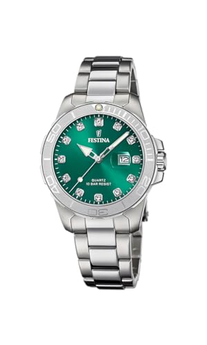 Festina Boyfriend Damenuhr F20503/7 Edelstahlgehäuse 316l Silber 316l Edelstahlband Silber, grün von Festina