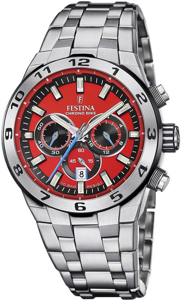 Festina Chronograph Chrono Bike 2024 F20670/5, Armbanduhr, Quarzuhr, Herrenuhr, Stoppfunktion, Edelstahlarmband von Festina