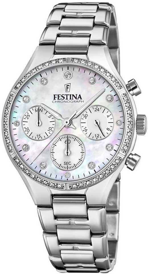 Festina Chronograph Festina Damen Uhr F20401/1 Edelstahl, (Chronograph), Damen Armbanduhr rund, Edelstahlarmband silber von Festina