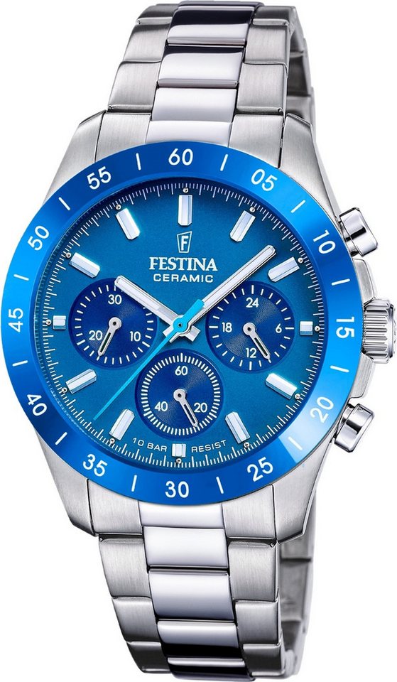 Festina Chronograph Festina Damenuhr Keramik Armbanduhr, (Chronograph), Damen Armbanduhr rund, Edelstahlarmband silber, Fashion von Festina