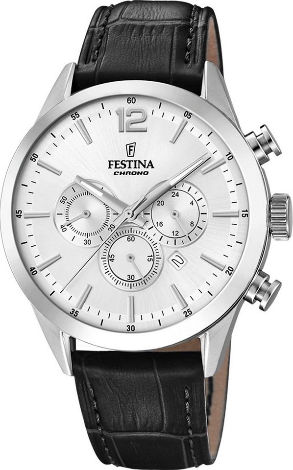 Festina Chronograph Festina Herren Uhr F20542/1 Lederarmband, (Chronograph), Herren Armbanduhr rund, Lederarmband schwarz, Fashion von Festina