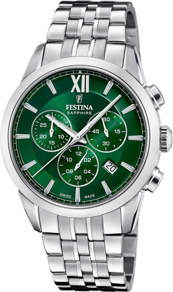 Festina Chronograph Festina Herrenuhr Edelstahl silber, (Chronograph), Herren Armbanduhr rund, Edelstahlarmband silber, Elegant von Festina