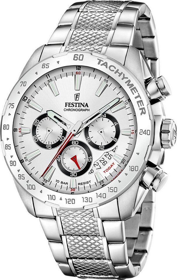 Festina Chronograph Festina Herrenuhr Edelstahl silber, (Chronograph), Herren Armbanduhr rund, Edelstahlarmband silber, Elegant von Festina