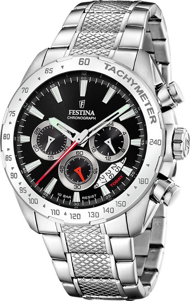 Festina Chronograph Festina Herrenuhr Edelstahl silber, (Chronograph), Herren Armbanduhr rund, Edelstahlarmband silber, Elegant von Festina