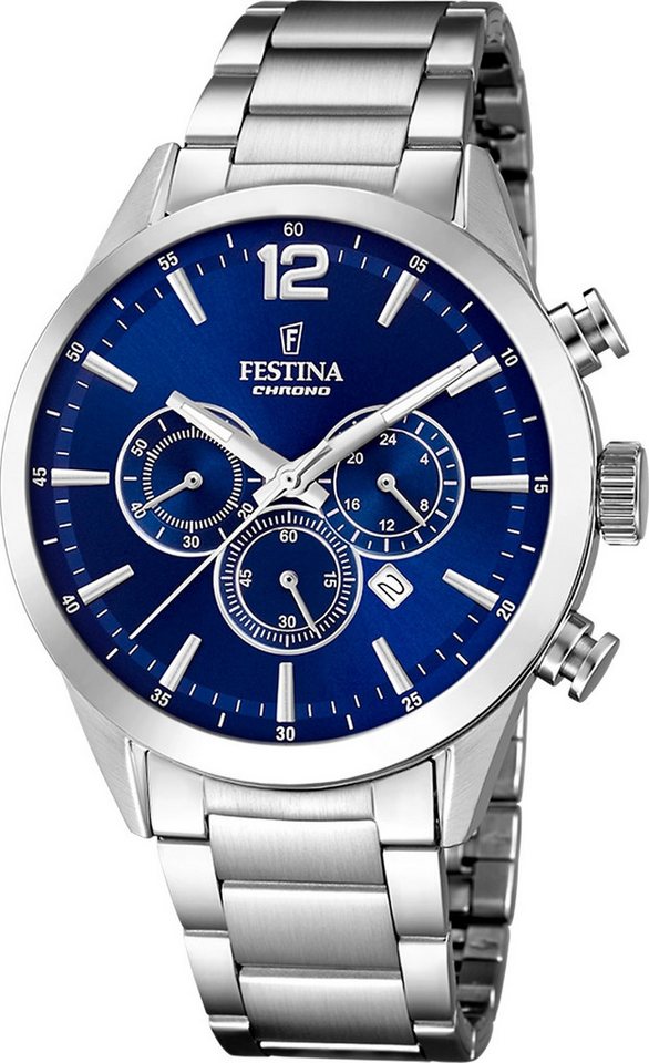 Festina Chronograph Festina Herrenuhr Edelstahl silber, (Chronograph), Herren Armbanduhr rund, Edelstahlarmband silber, Elegant von Festina