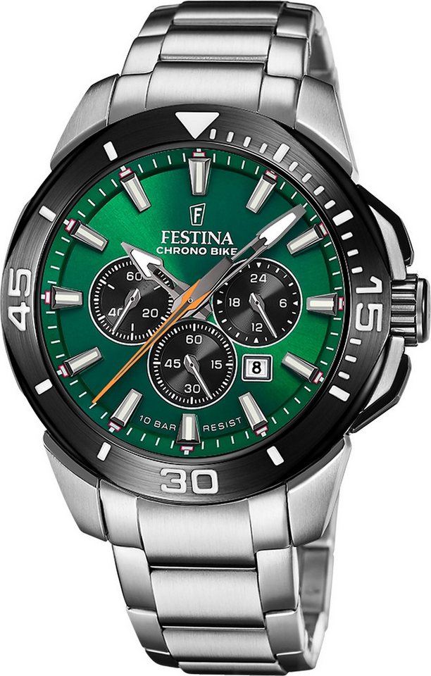 Festina Chronograph Festina Herrenuhr Edelstahl silber, (Chronograph), Herren Armbanduhr rund, Edelstahlarmband silber, Sport von Festina