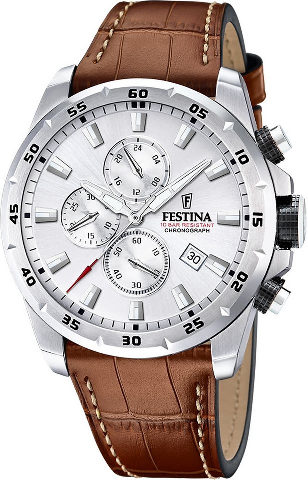 Festina Chronograph Festina Herrenuhr Leder braun Festina, (Chronograph), Herren Armbanduhr rund, Lederarmband braun, Elegant von Festina
