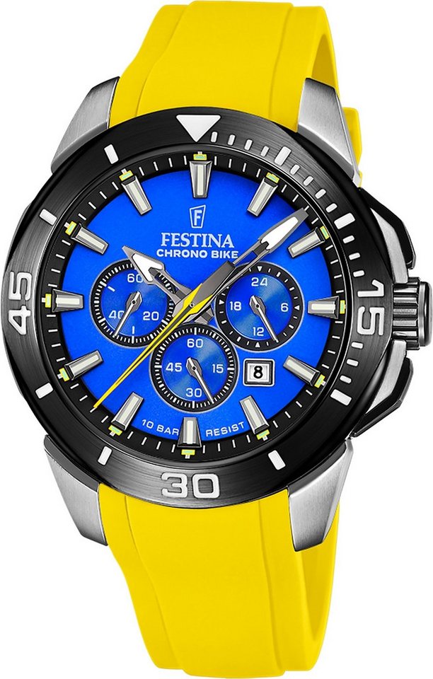 Festina Chronograph Festina Herrenuhr Silikon gelb Festina, (Chronograph), Herren Armbanduhr rund, Silikonarmband gelb, Sport von Festina