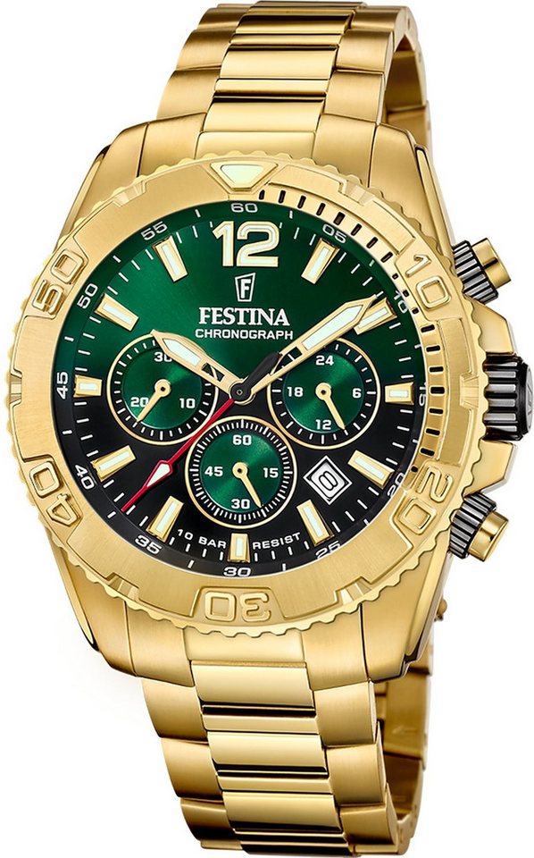 Festina Chronograph Festina Herrenuhr Timeless Chronograph, (Chronograph), Herren Armbanduhr rund, Edelstahlarmband gold, Elegant von Festina