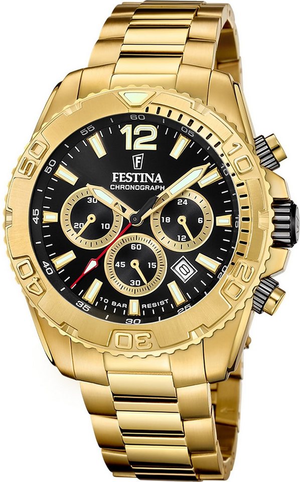Festina Chronograph Festina Herrenuhr Timeless Chronograph, (Chronograph), Herren Armbanduhr rund, Edelstahlarmband gold, Elegant von Festina