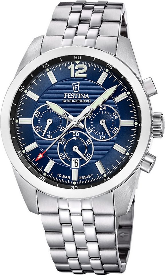 Festina Chronograph Festina Herrenuhr Timeless Chronograph, (Chronograph), Herren Armbanduhr rund, Edelstahlarmband silber, Elegant von Festina