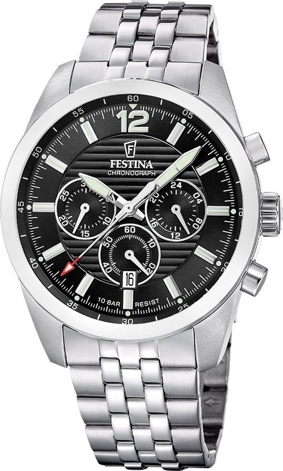 Festina Chronograph Festina Herrenuhr Timeless Chronograph, (Chronograph), Herren Armbanduhr rund, Edelstahlarmband silber, Elegant von Festina