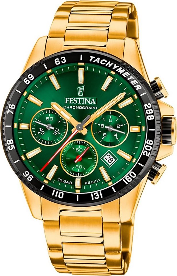 Festina Chronograph Festina Herrenuhr Timeless Chronograph, Herren Armbanduhr rund, Edelstahlarmband gold, Elegant von Festina